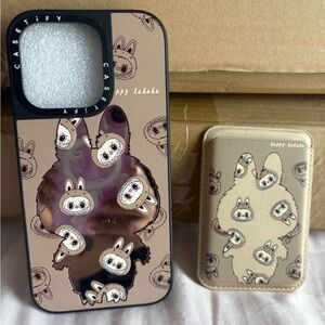 Casetify Beige Labubu Mirror iPhone Case and Matching Card Wallet - Black Trim